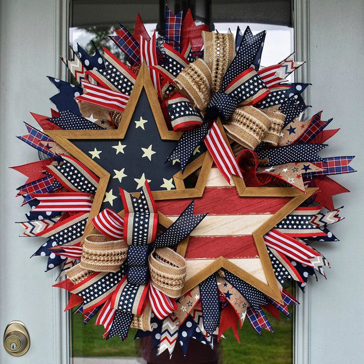 Unisex nan more patriotic USA-inspired door wreath with wooden star and multicolored ribbon arrangements Bowlift