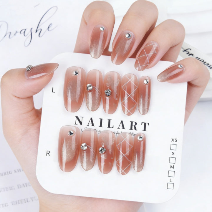 Decorative Crystal-Embellished Press-On Nails Bowlift