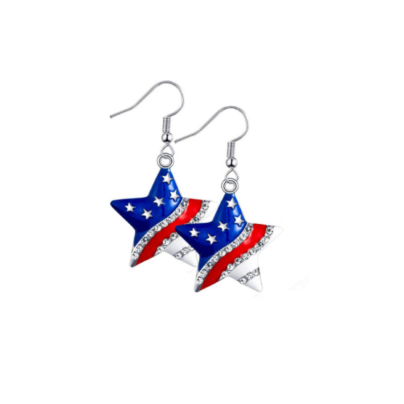 Women's nan patriotic enamel angel wing dangle earrings with stars and stripes motif and layered feather detail Bowlift