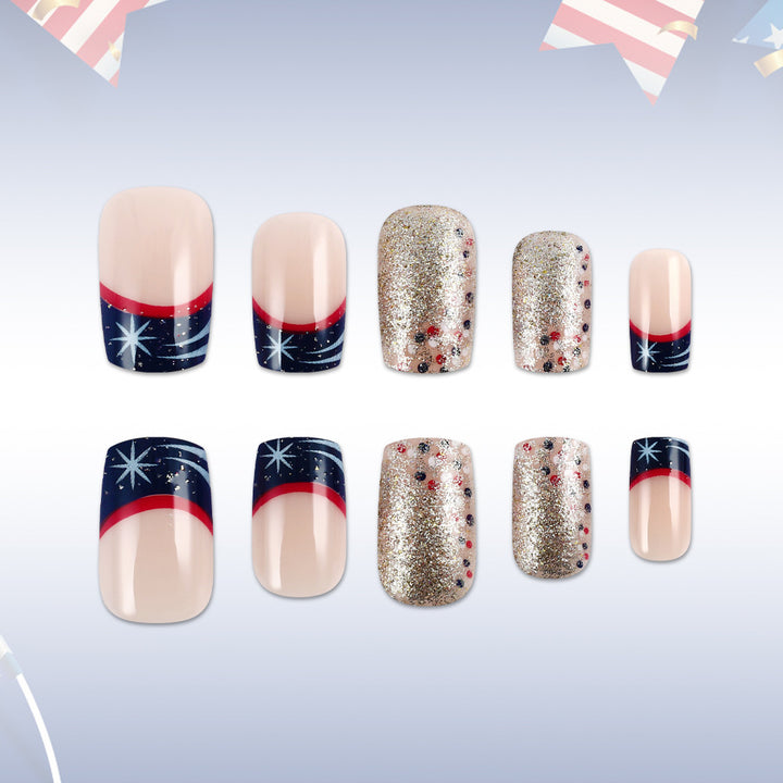 Decorative Press-On Nail Art Set with Glitter Accents Bowlift