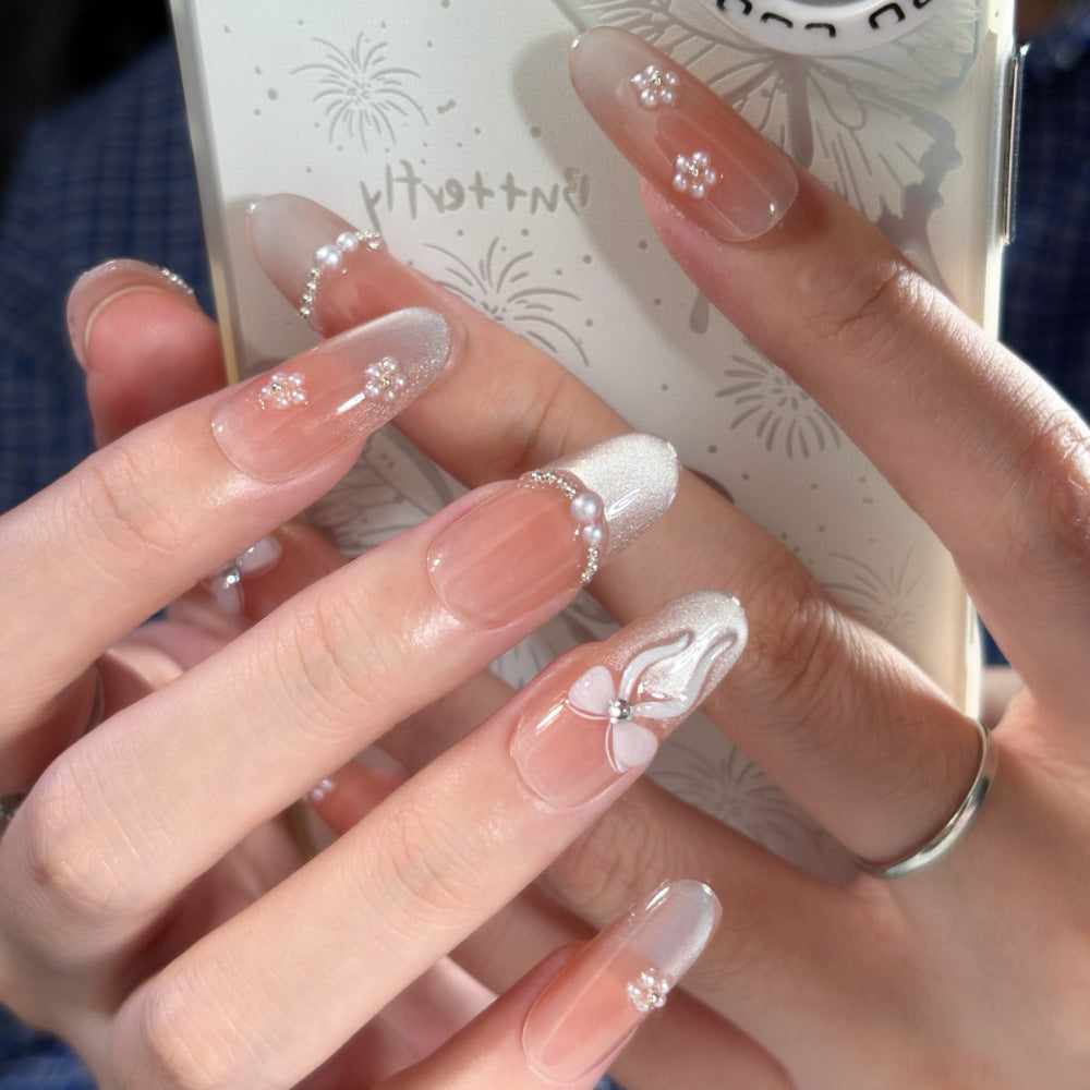 Decorative Gemstone and Floral Press-On Nails Bowlift