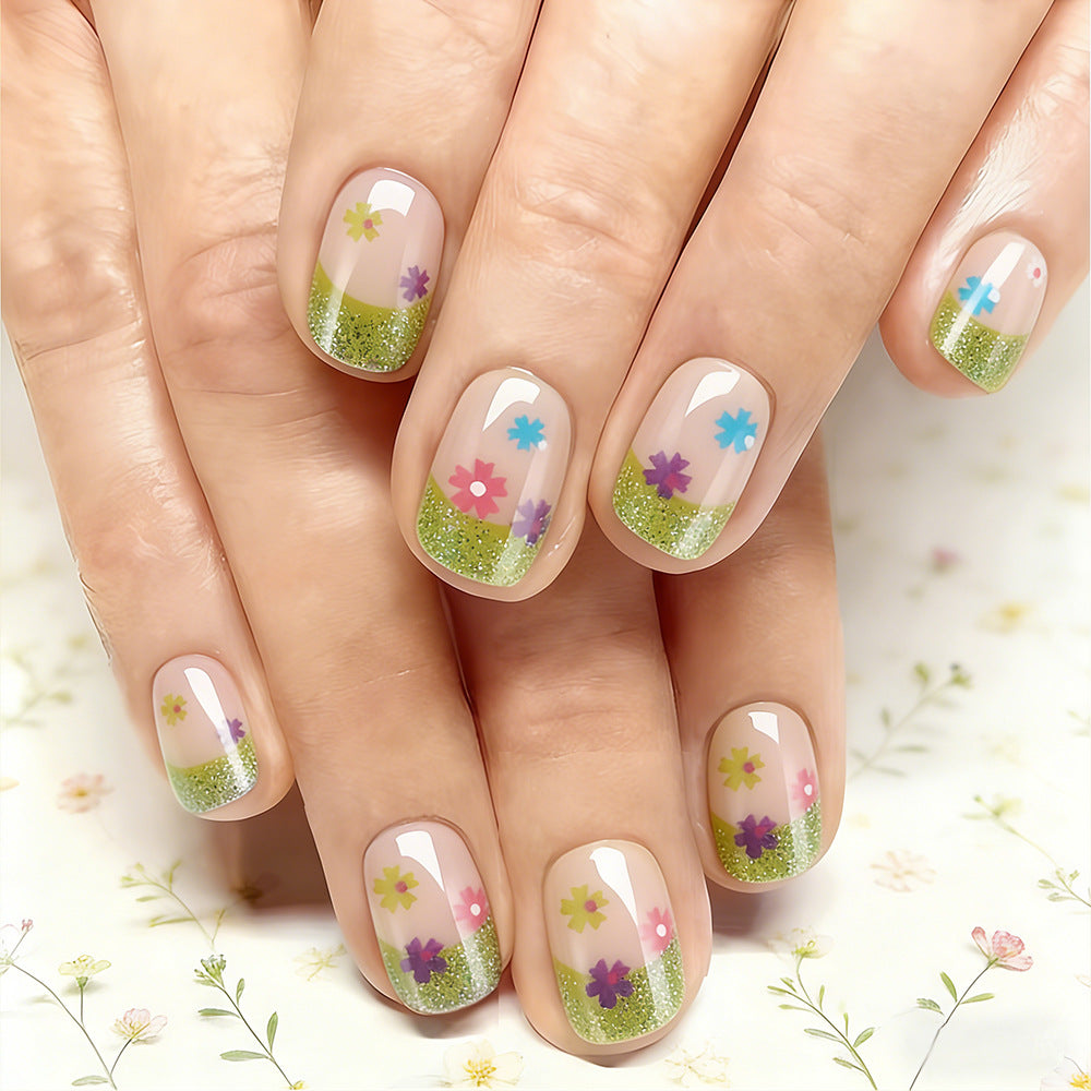 Floral Glitter Tip Nail Art Design Bowlift