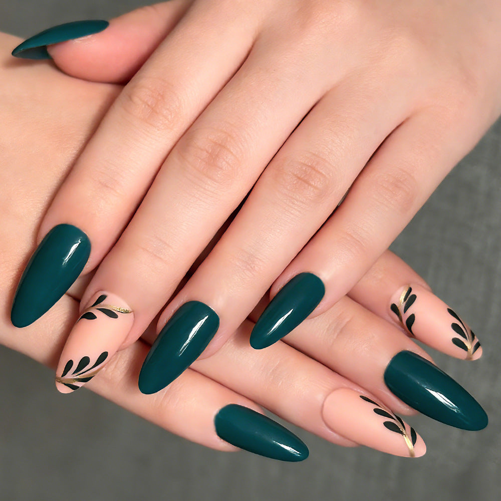 Artistic Press-On Nails with Leaf Design Bowlift