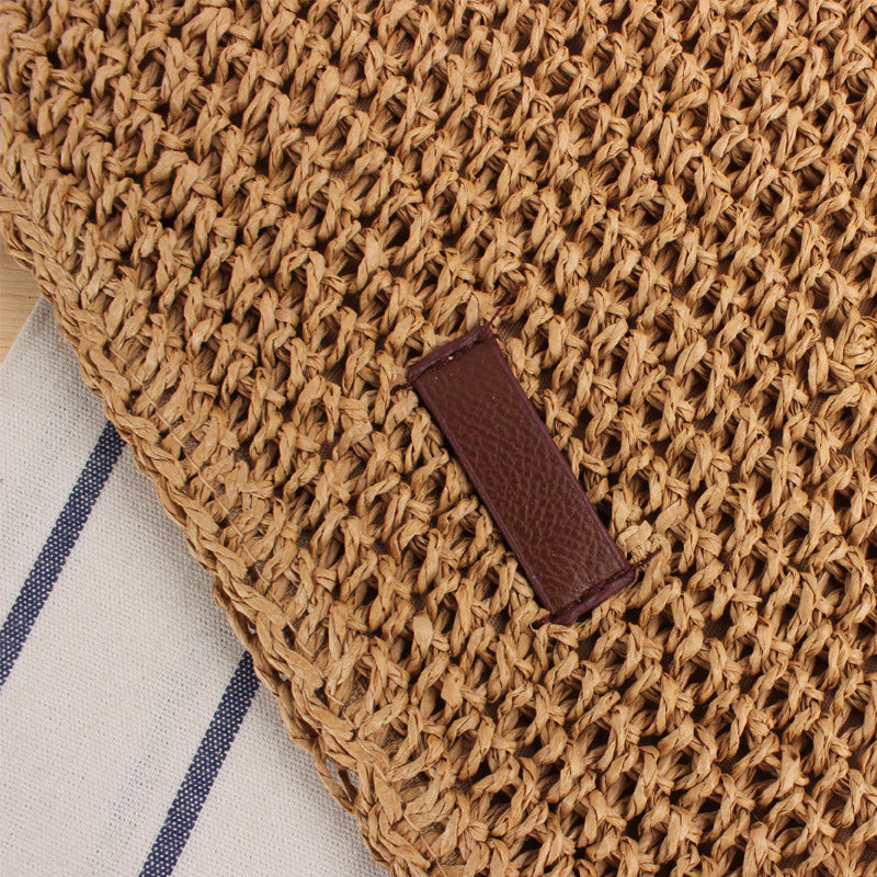 Woven Natural Material Shoulder Bag with Removable Leather Strap Bowlift