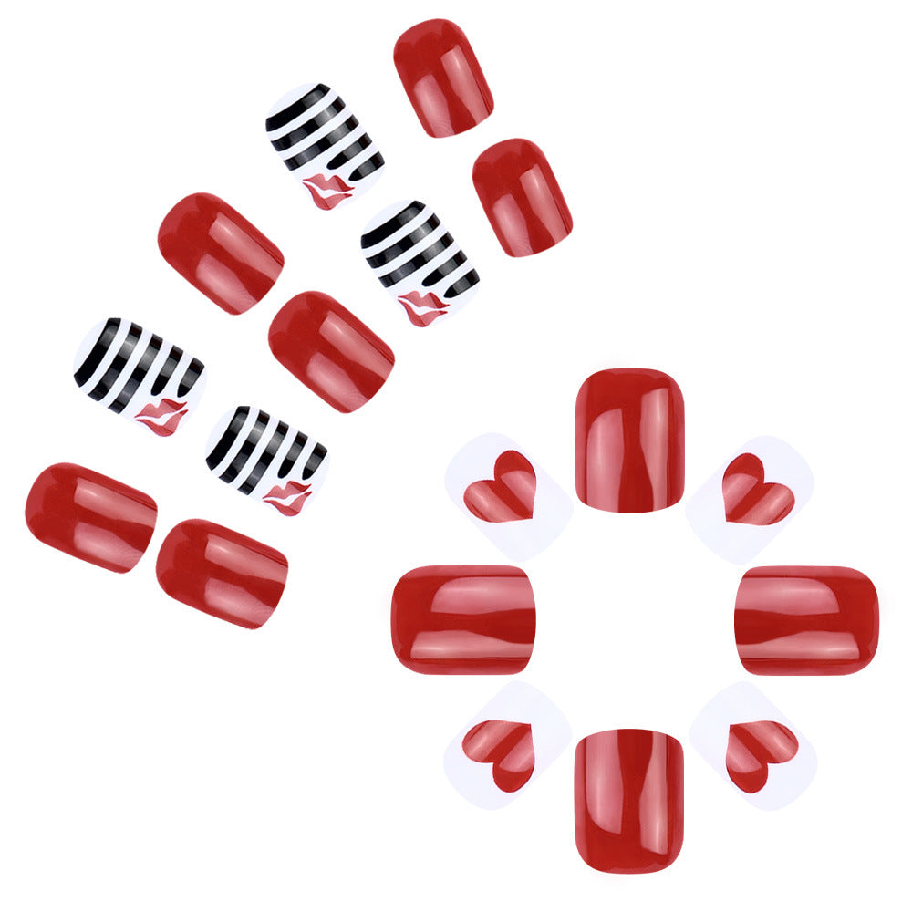 Artistic Heart-Themed Press-On Nail Art Bowlift