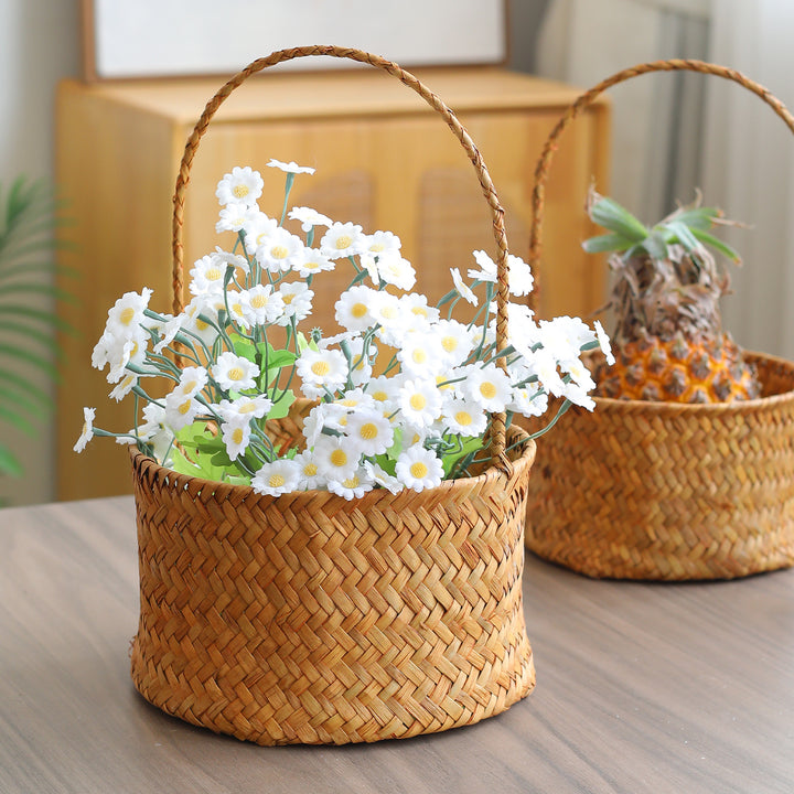 Handwoven Natural Fiber Storage Basket with Double Divider Bowlift
