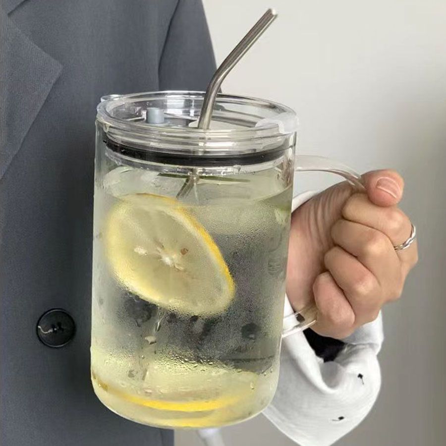 Ladies Multifunctional Glass Pitcher with Lid and Straw Bowlift
