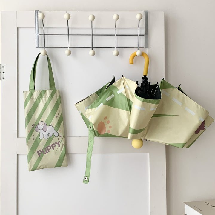 Ladies innovative folding umbrella with gentle leaf design and practical carrying pouch Bowlift