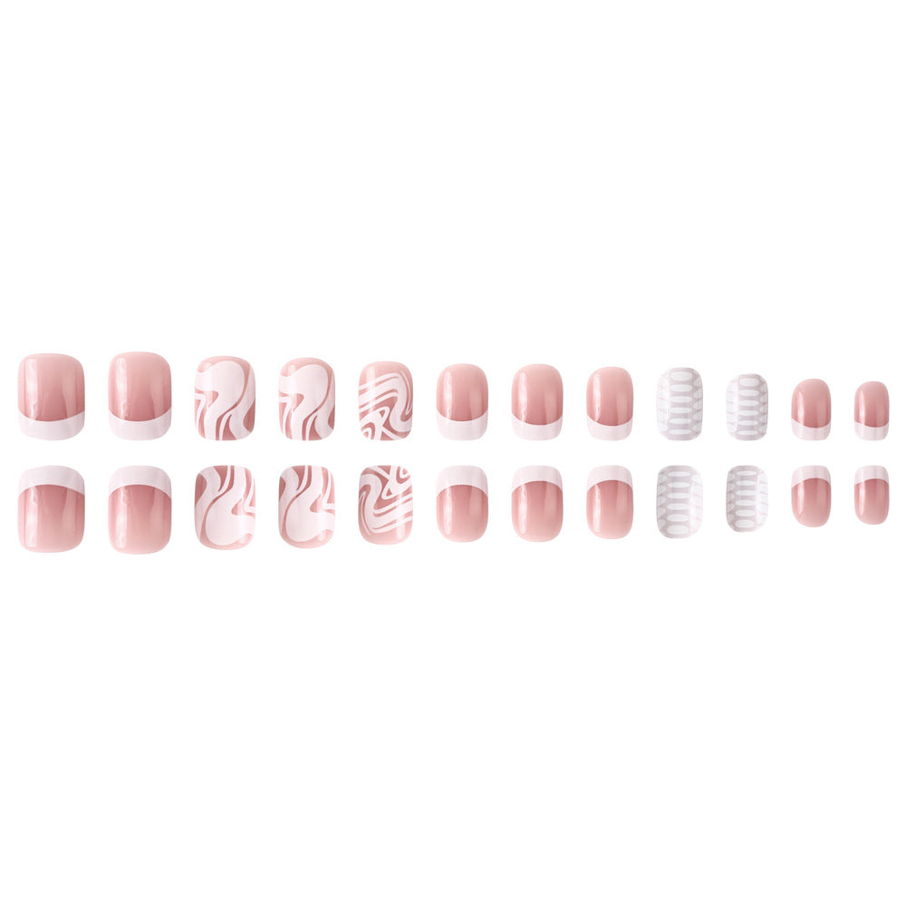 Artistic Press-On Nail Set with Marble and Textured Design Bowlift