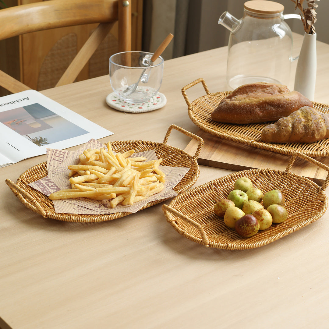 Handwoven Round Serving Tray with Ergonomic Handles Bowlift