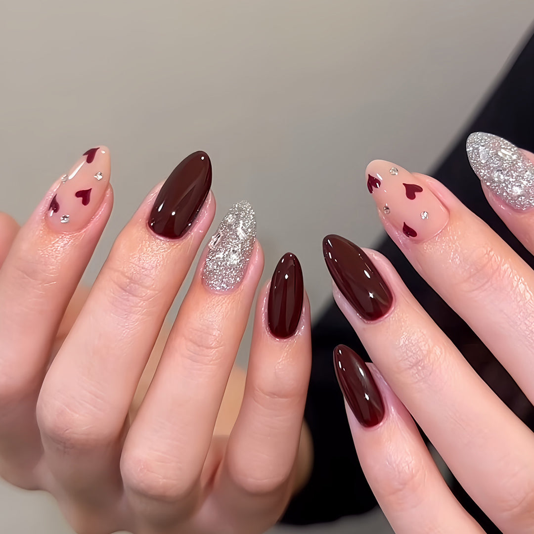 Elegant Heart-Themed Press-On Nail Set Bowlift