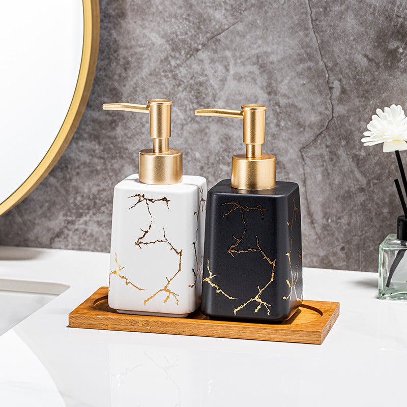 Luxury marble-effect ceramic soap dispenser with gold pump Bowlift