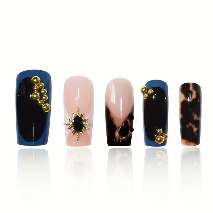 Artistic Patterned Press-On Nail Set with Decorative Elements Bowlift