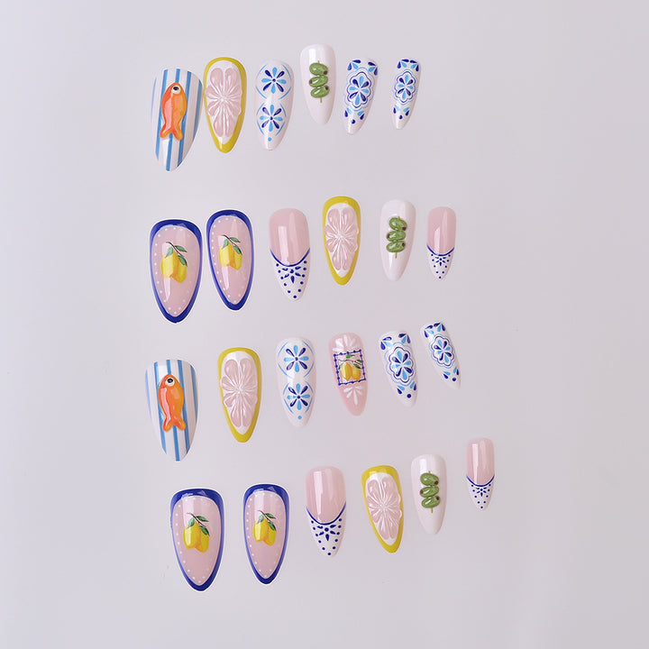 Artistic Sea-Themed Press-On Nail Set Bowlift