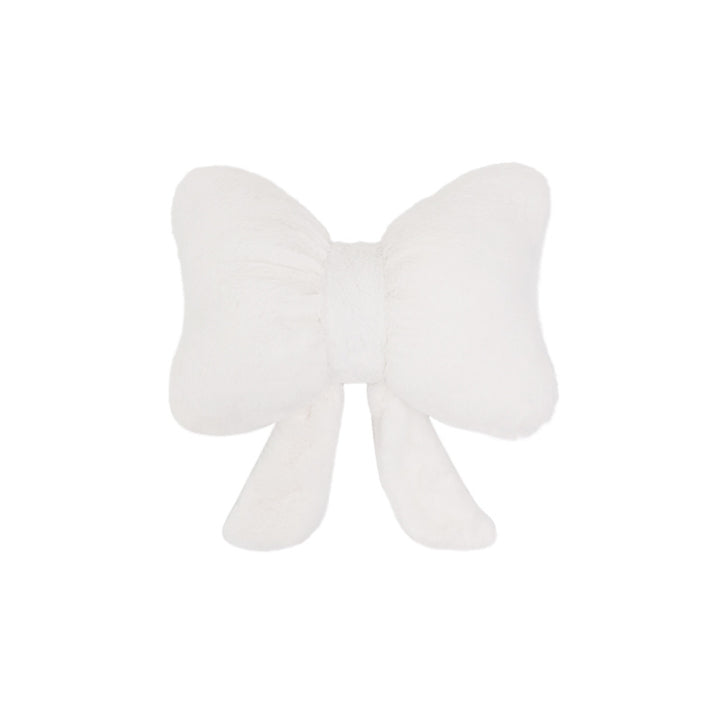 plush bow-shaped decorative throw cushion with long tails and faux-fur texture Bowlift