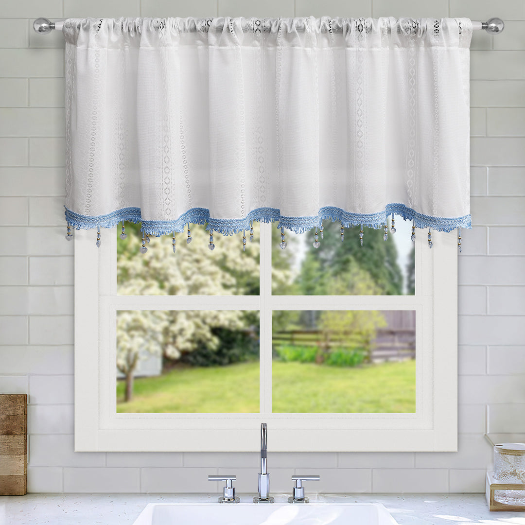 Elegant Beaded Kitchen Valance Curtain