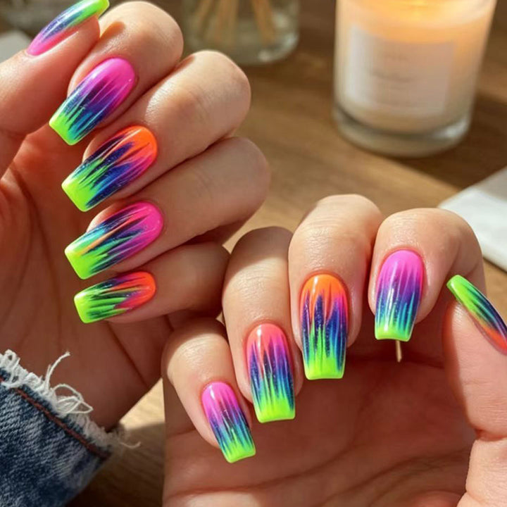 Creative Nail Art in Modern Neon Gradient Design Bowlift