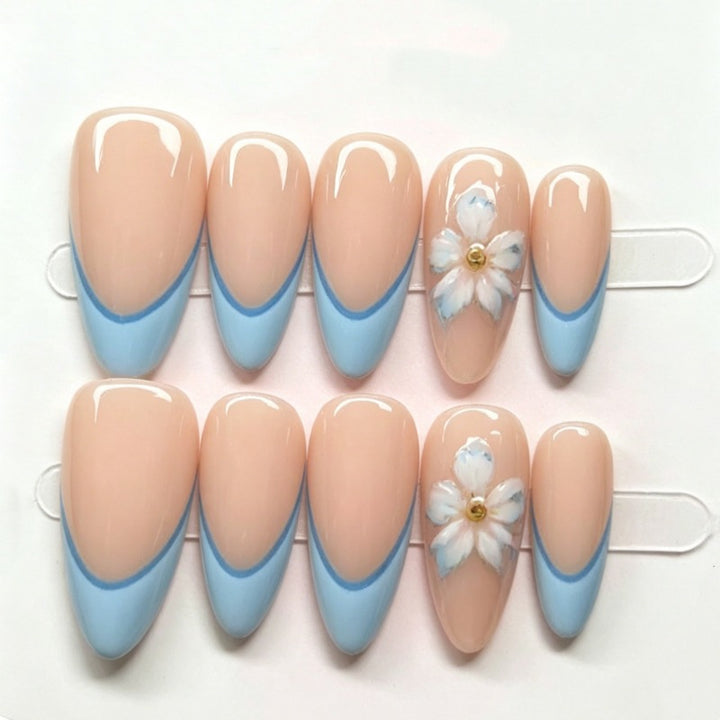 Artistic Press-On Nail Kit with Floral Accents Bowlift