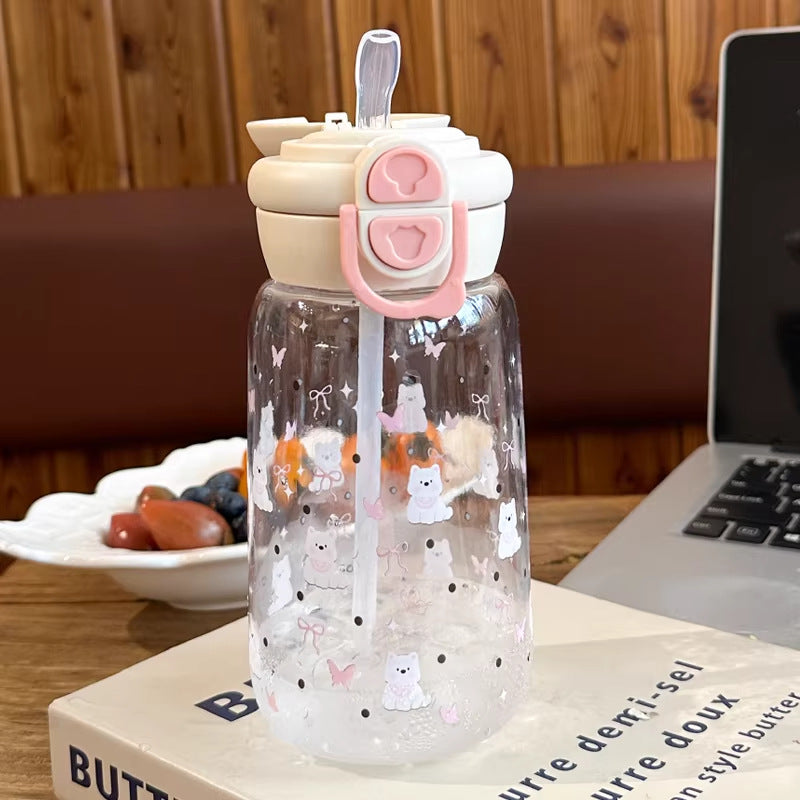 Women's drinking bottle with animal motifs and healthy fruit insert system Bowlift