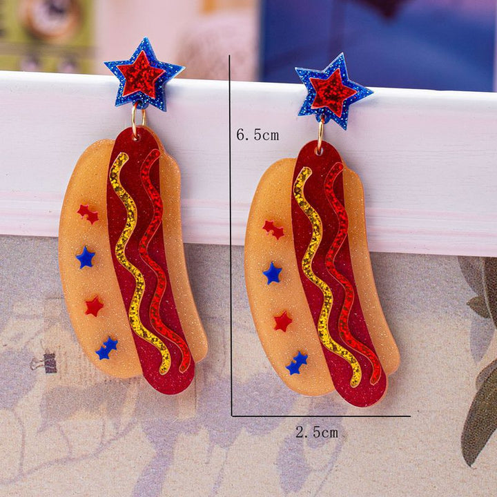 Women's original statement earrings in hotdog design with star stud and layered acrylic mix Bowlift