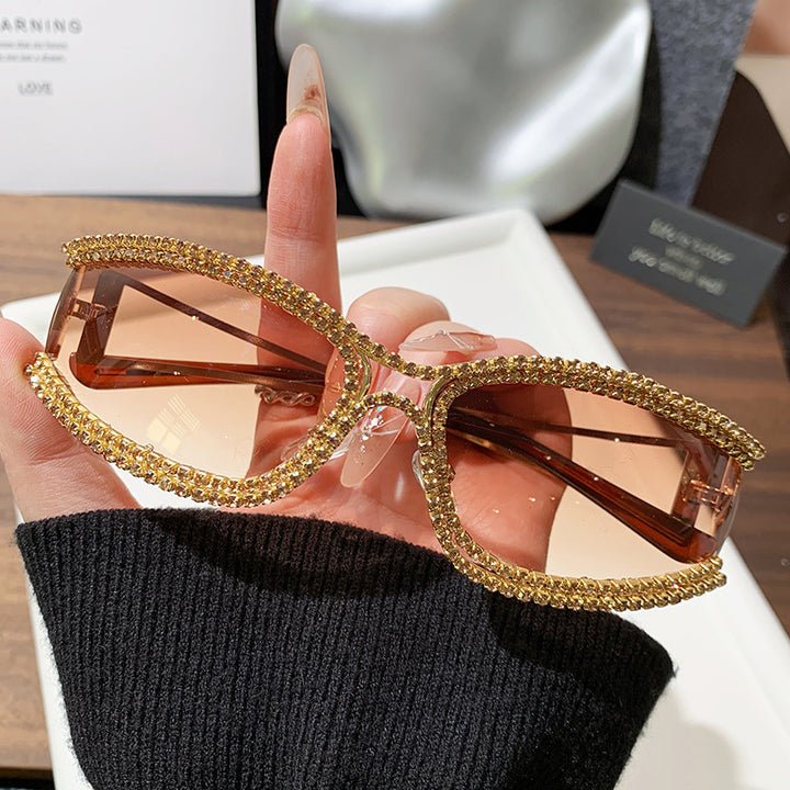Women Cat-Eye Sunglasses with Sparkling Crystal Frame Bowlift