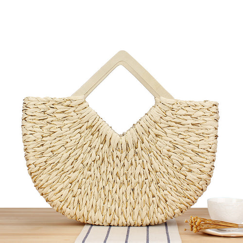 Braided Evening Bag with Elegant Wooden Handle Bowlift