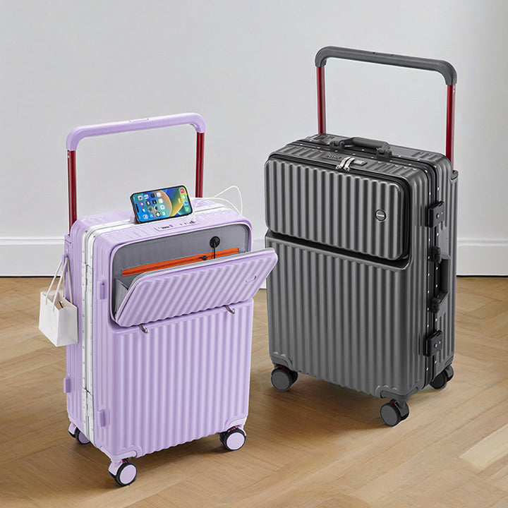 Unisex Multi-Compartment Rolling Hard-Shell Luggage with Integrated Charging Port Bowlift