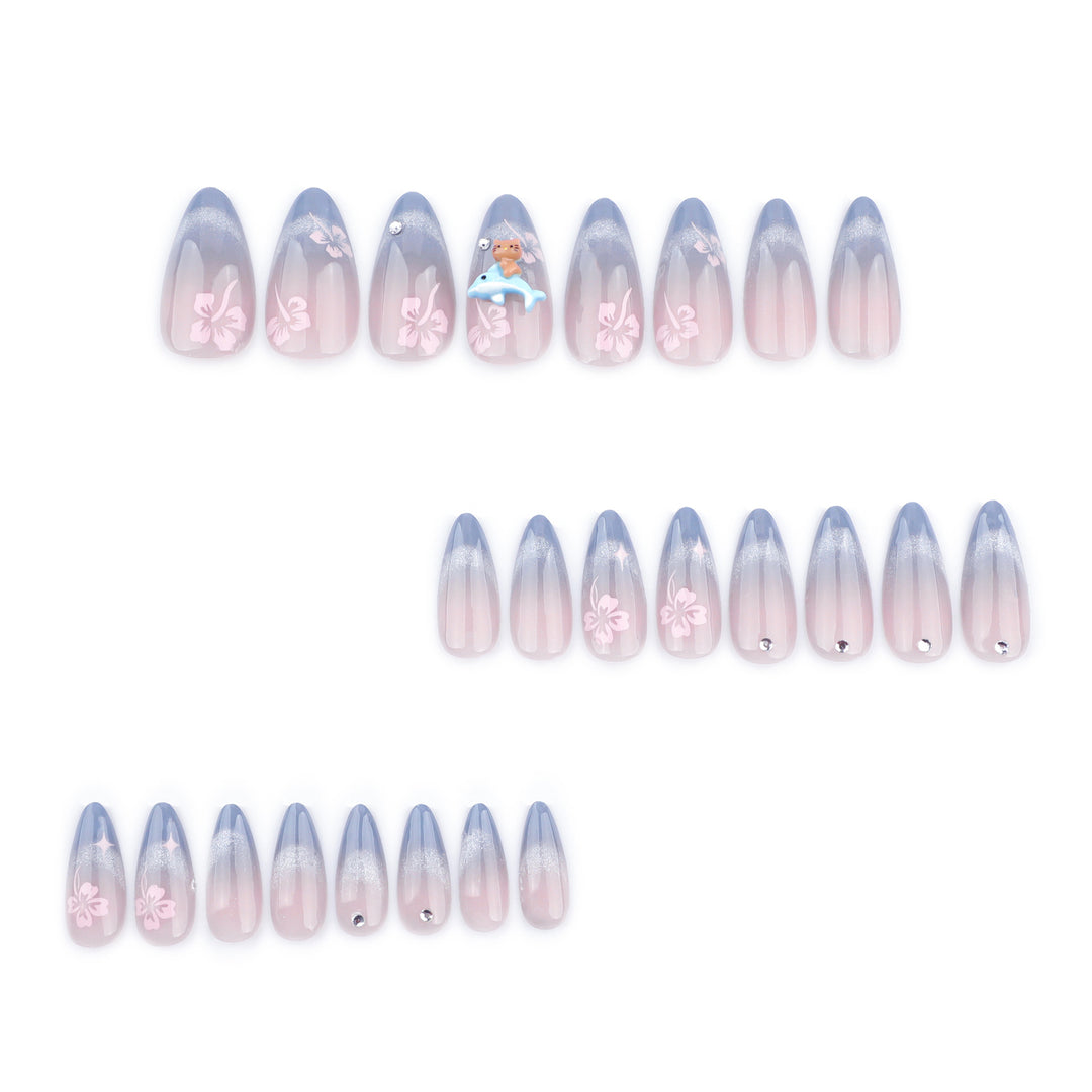 Artful nail extensions with elegant ombré design and floral accents Bowlift