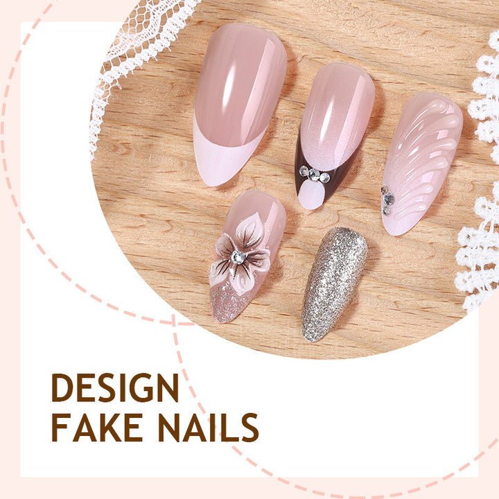 Artificial nail set with elegant flower and glitter accents Bowlift