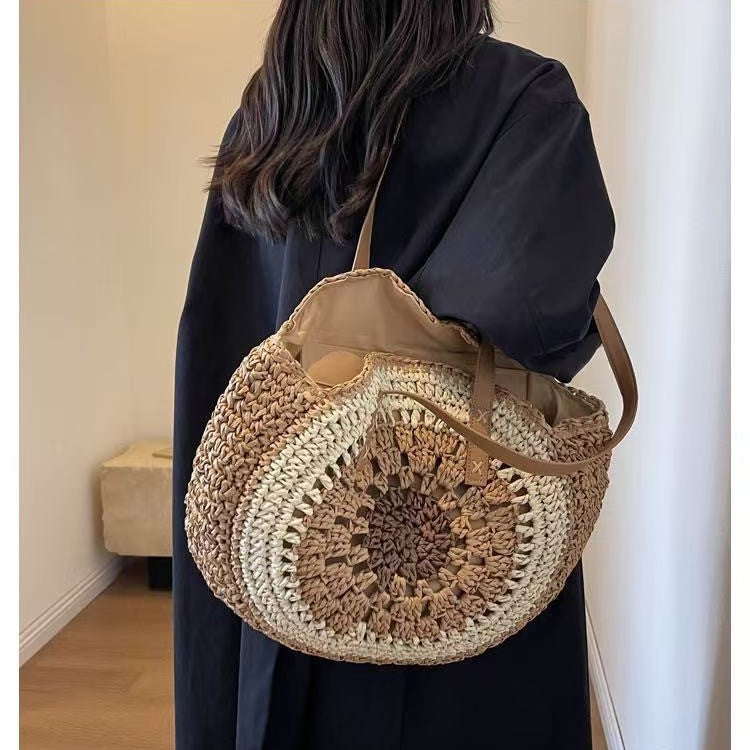 Handmade macrame shopping bag with leather accents Bowlift