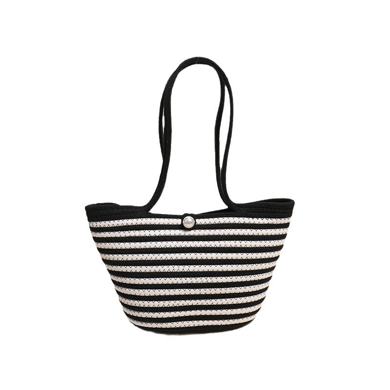 Trendy Basket Bag with Stylish Striped Pattern Bowlift