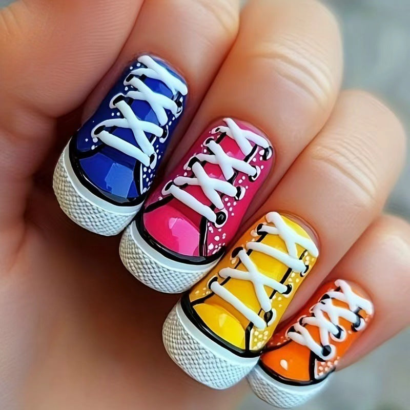 Creative art nails in colorful sneaker design Bowlift