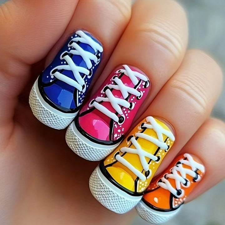 Creative art nails in colorful sneaker design Bowlift