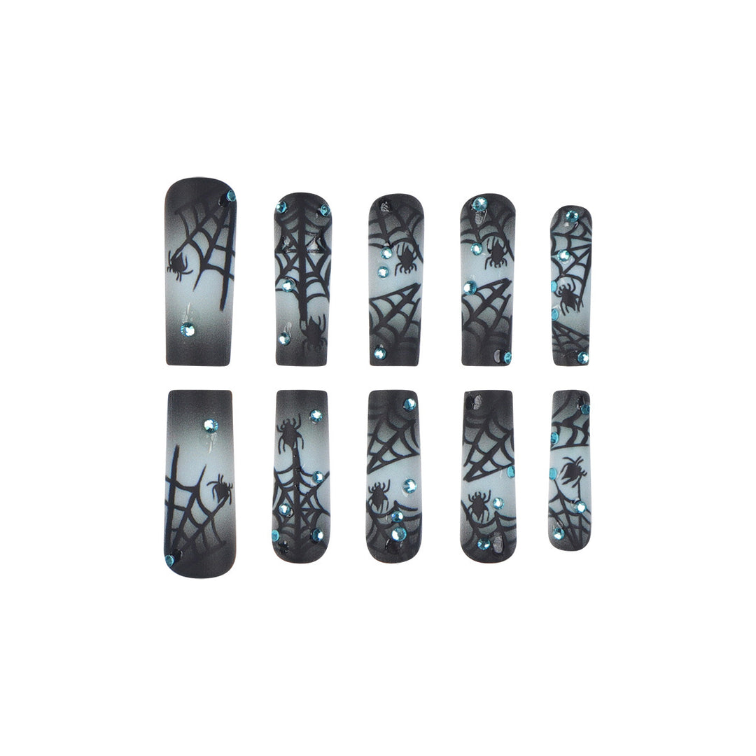 Halloween-Themed Stiletto Press-On Nails with Spider Web Design Bowlift