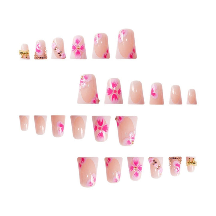 Elegant Floral Press-On Nail Art with Gem Accents Bowlift