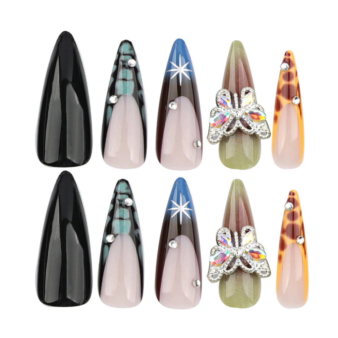 Artful nail extensions with elegant designs and glitter Bowlift
