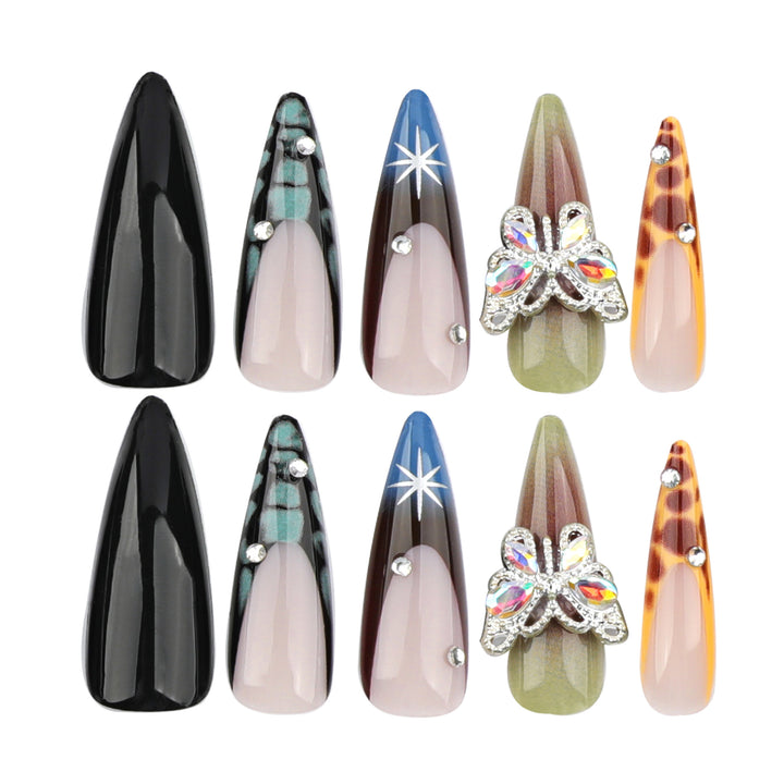 Artful nail extensions with elegant designs and glitter Bowlift