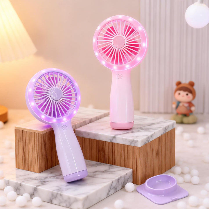 Women's portable hand fan with LED lighting and USB connector Bowlift