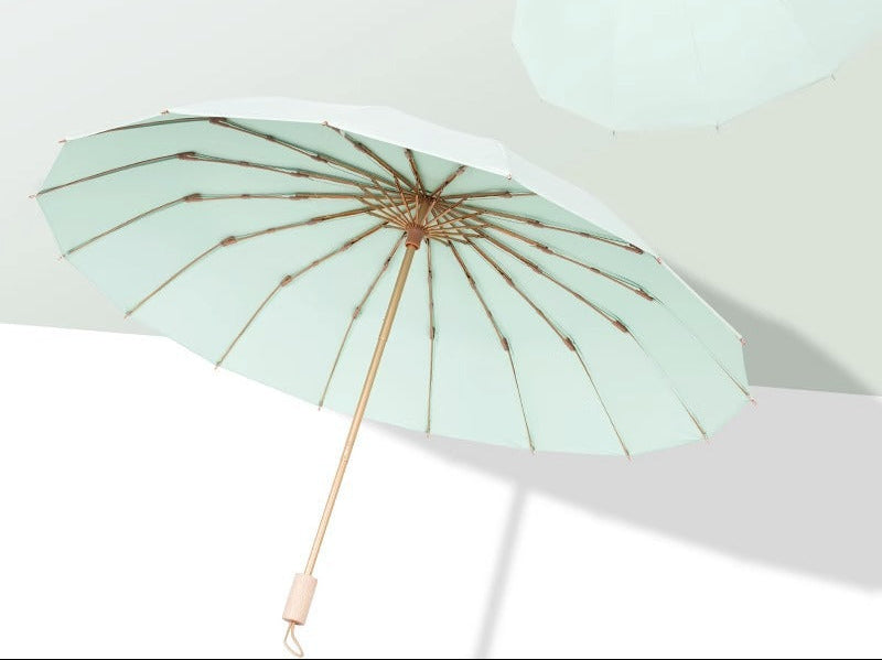 Women's Foldable Sunshade with UV Protection and Elegant Wooden Handle Bowlift