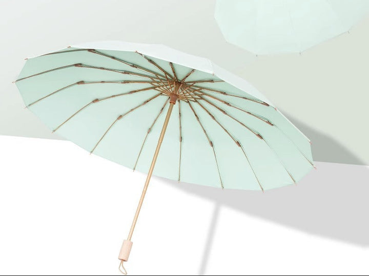 Women's Foldable Sunshade with UV Protection and Elegant Wooden Handle Bowlift