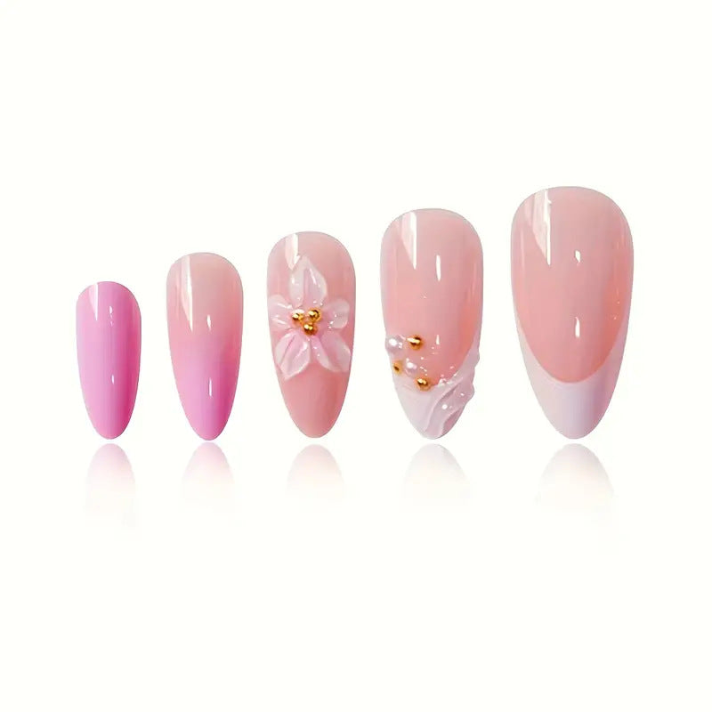 Artistic Floral Design Press-On Nail Set Bowlift