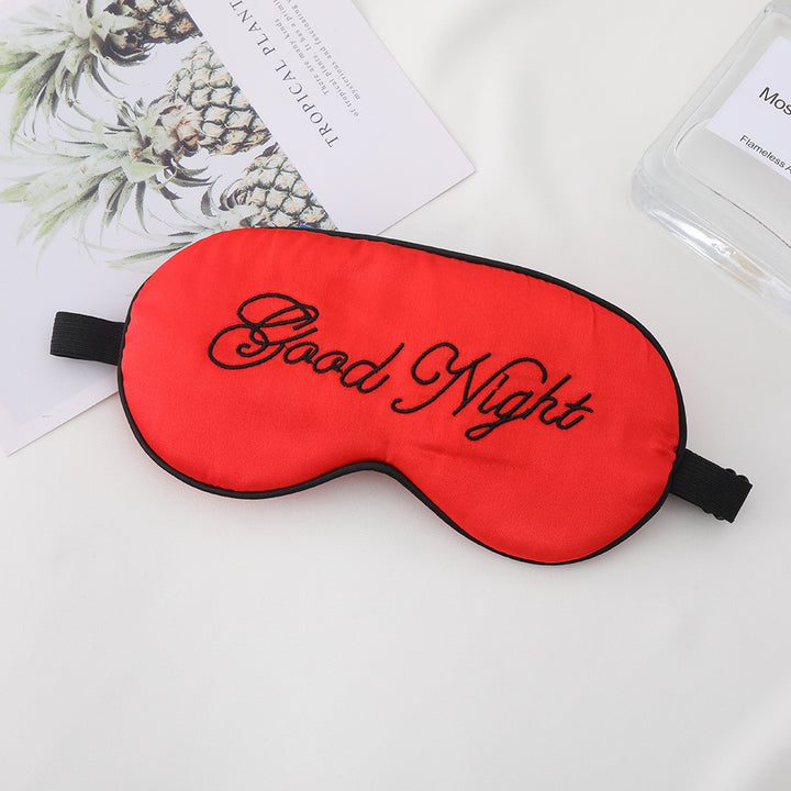 Unisex embroidered contoured sleep mask with decorative text embroidery and adjustable elastic band Bowlift