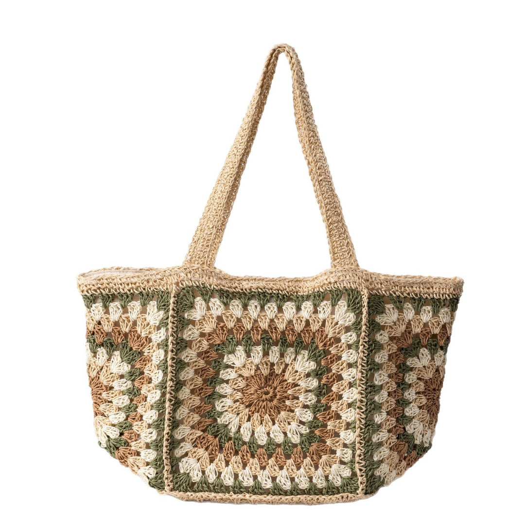 Beach bag made of hand-woven natural material with a square pattern Bowlift