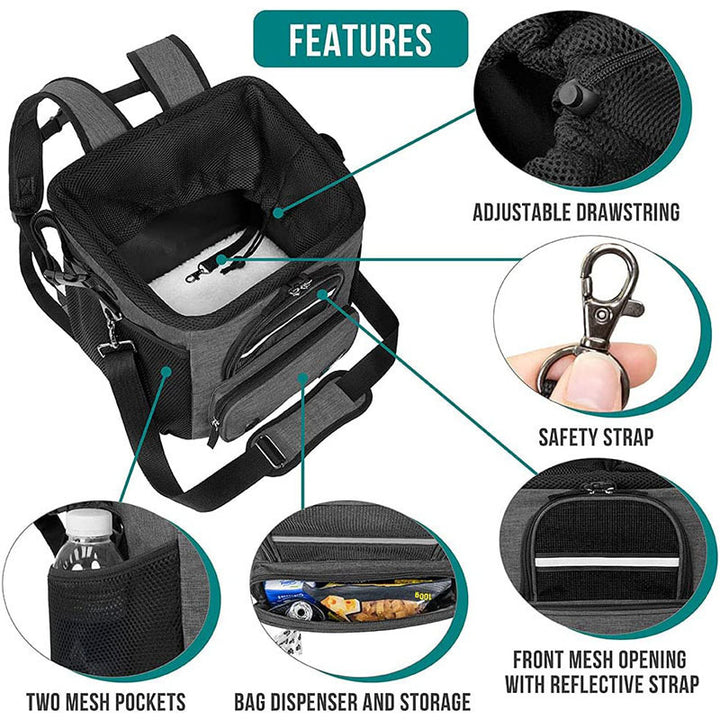 front-opening small dog and cat carrier backpack with breathable mesh top, padded straps and secure interior leash Bowlift