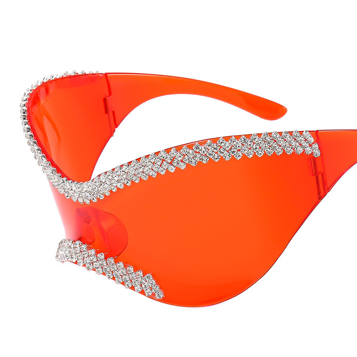 Women's Glamorous High-Gloss Sunglasses with Crystal Frame Bowlift
