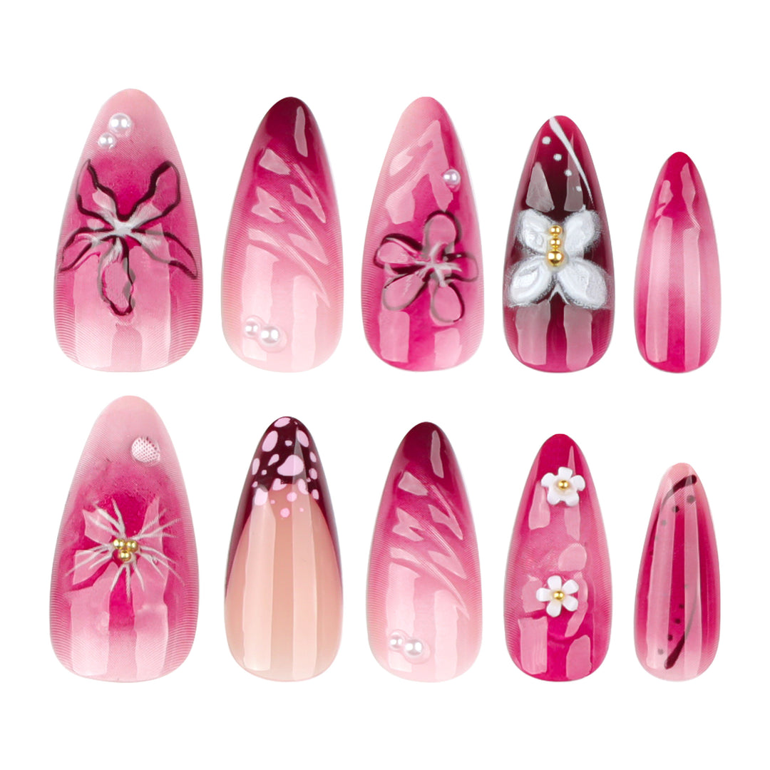 Artful nail extensions with floral details and ombre effect Bowlift