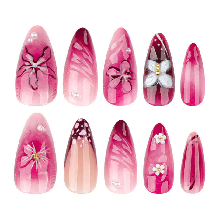 Artful nail extensions with floral details and ombre effect Bowlift