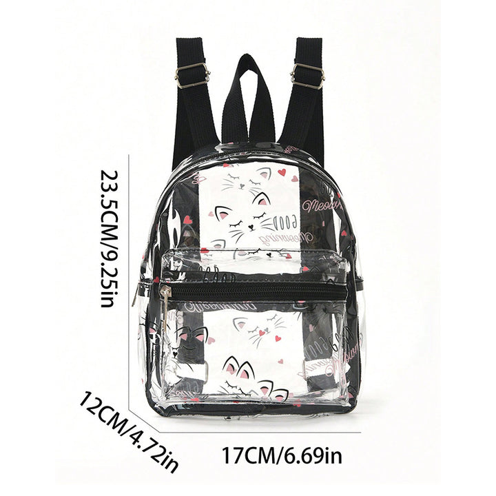 Women's Transparent Backpack with Cat Design Bowlift