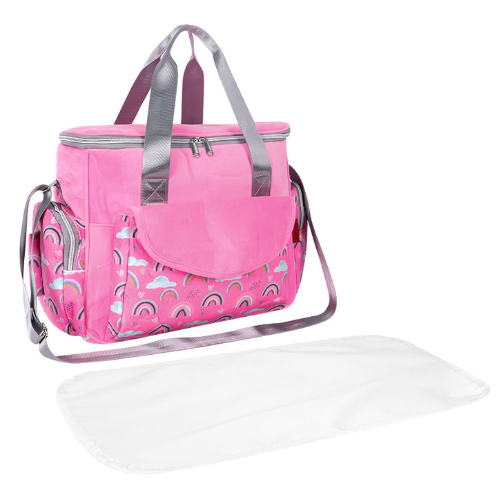 Diaper bag with organized compartments and removable changing mat Bowlift