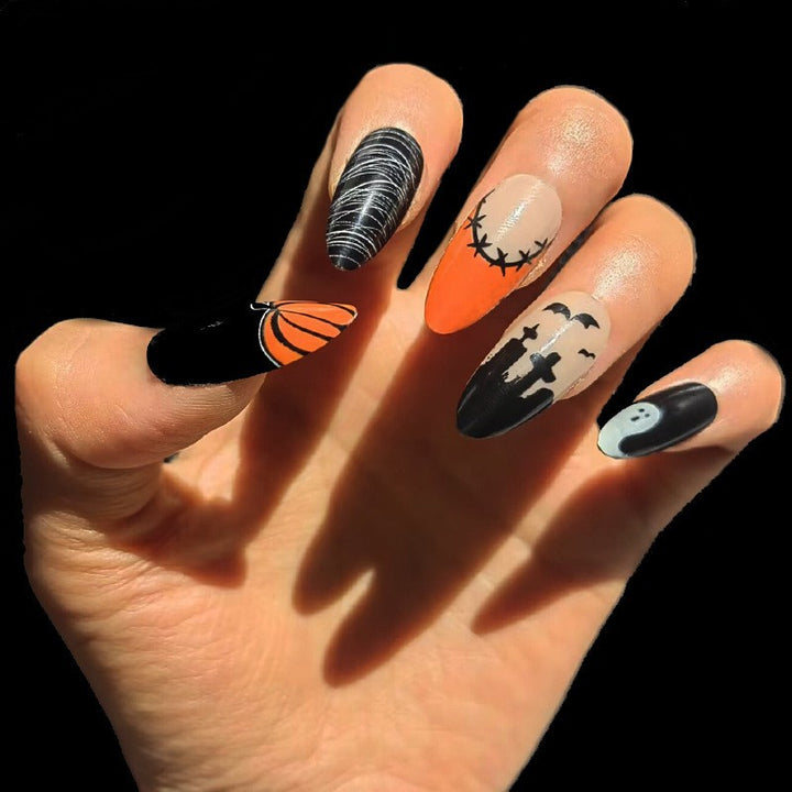 Artful Ghost-Themed Press-On Nails Bowlift